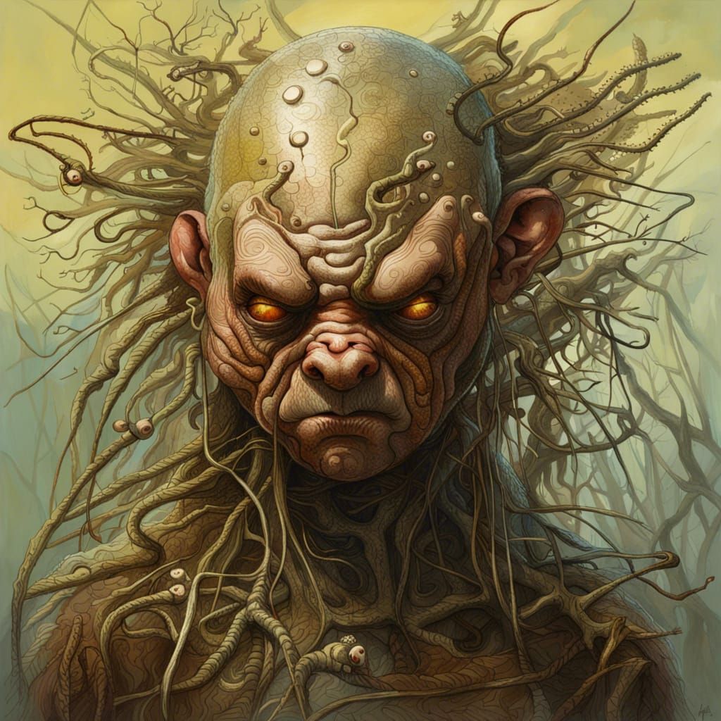 Irritated Mr. Bean Predator Hybrid Sci-Fi Painting