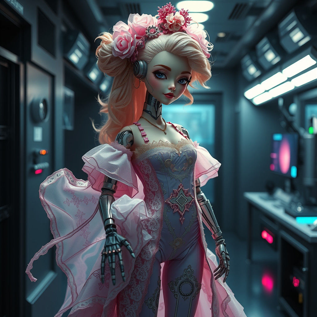 Futuristic Doll in Victorian Gown Reveals Cyberpunk Outfit