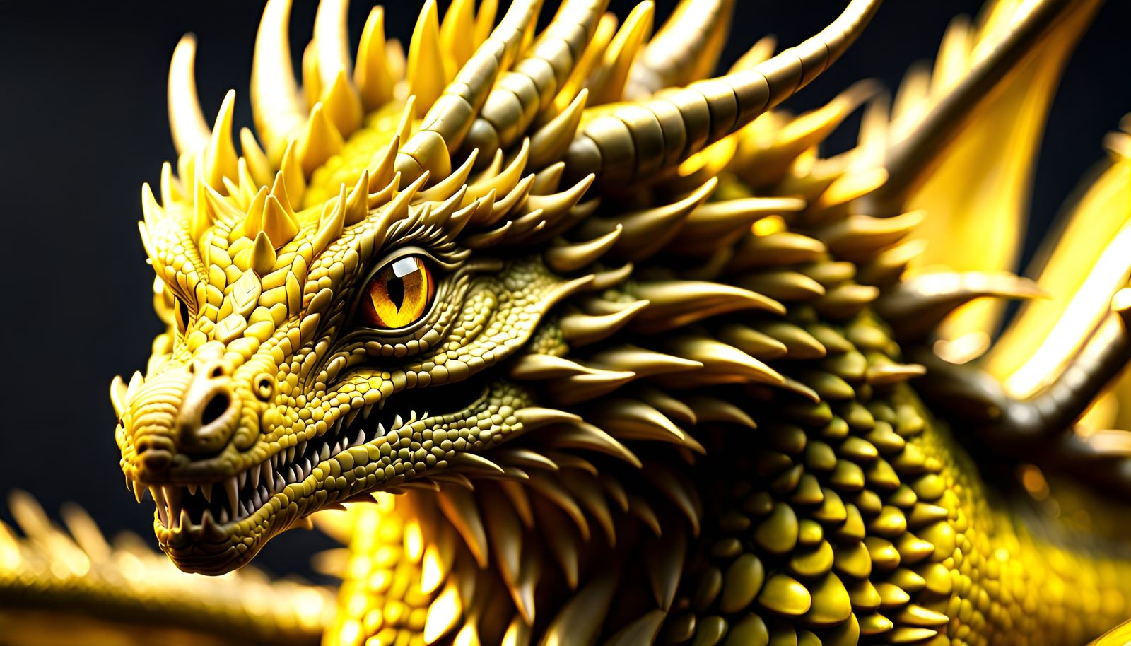 Sophisticated Yellow Sapphire Dragon Portrait in 3D