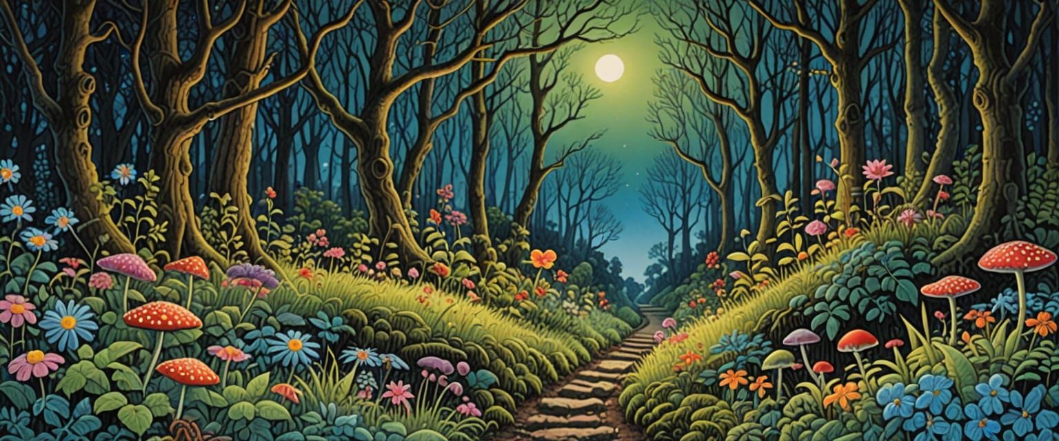 Mystical Forest Path with Woodland Creatures in Watercolor S...