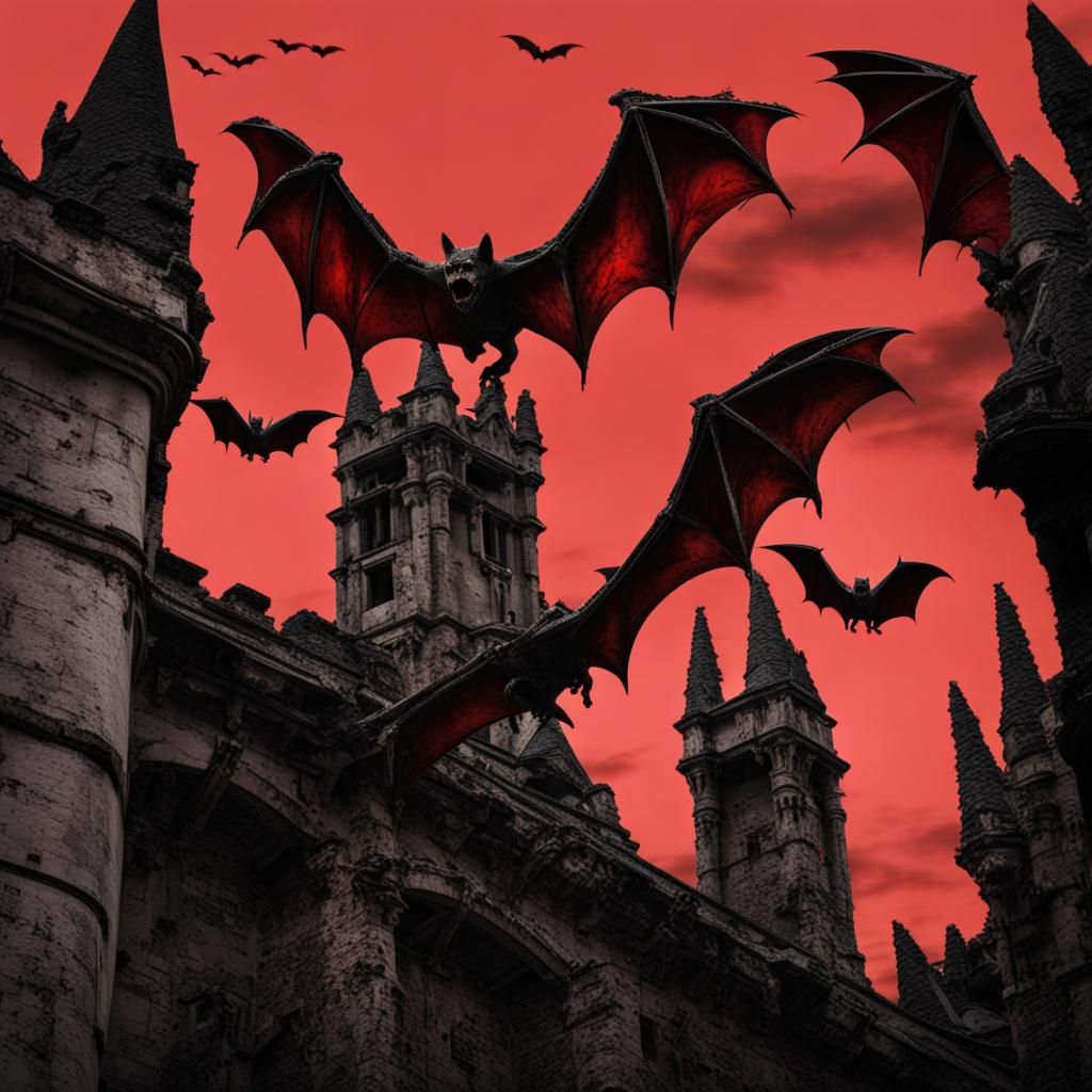 Gothic Gargoyles Soaring over Decaying Castle