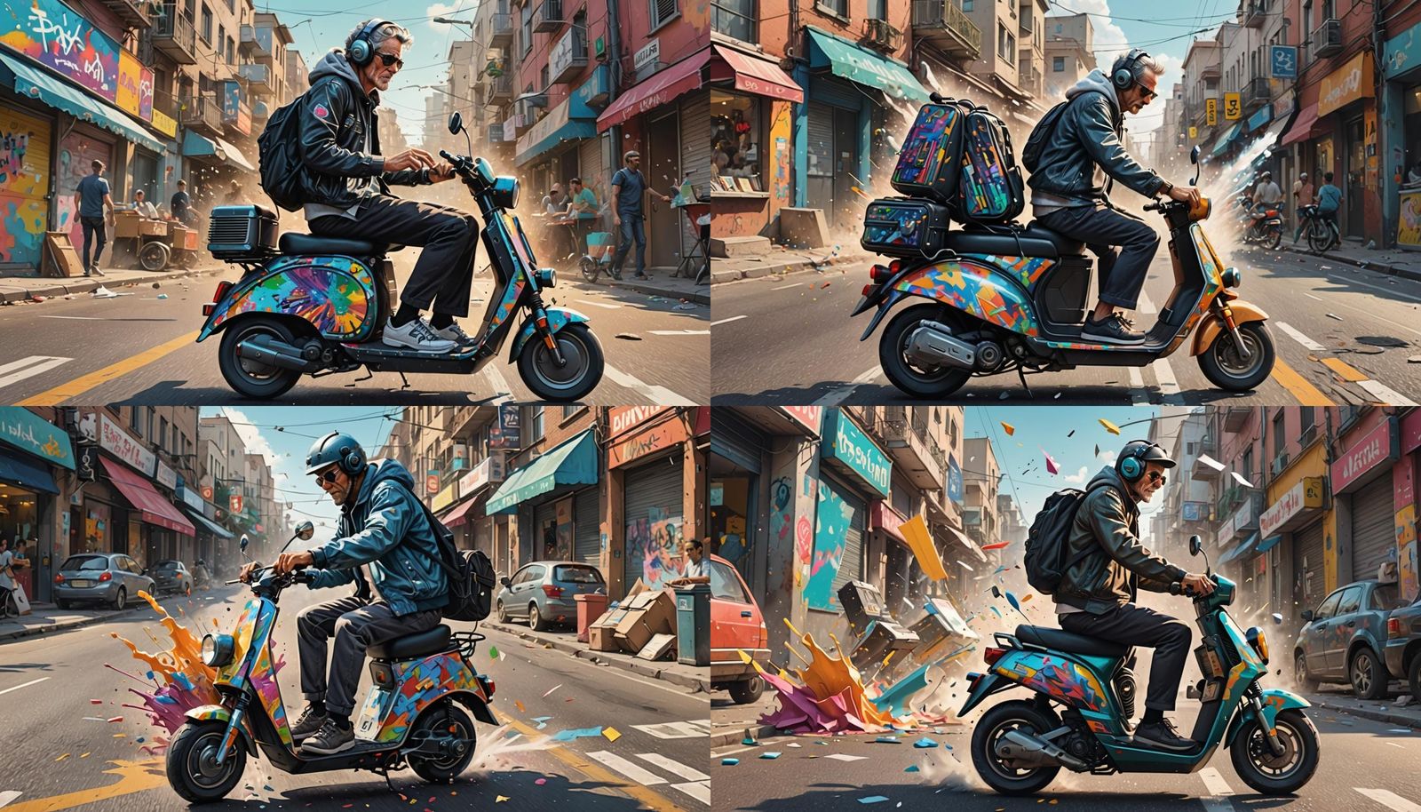 Man on Scooter Playing Synthesizer in Splash Art