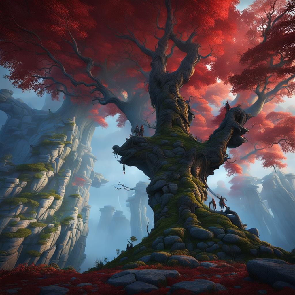 Mist is in the trees, stone sweats with the dew; The morning sunrise, red before the blue