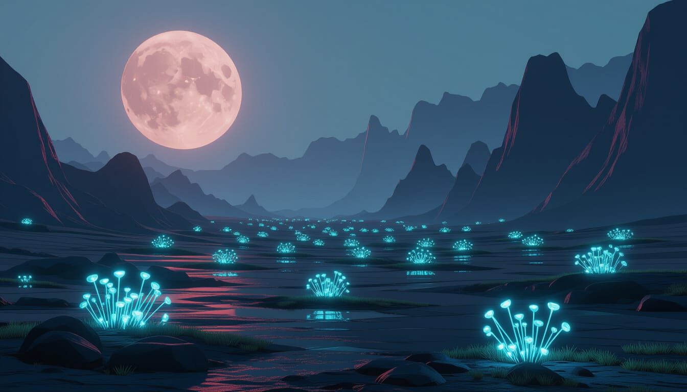 Bioluminescent Flora on Alien Planet in Sci-Fi Style