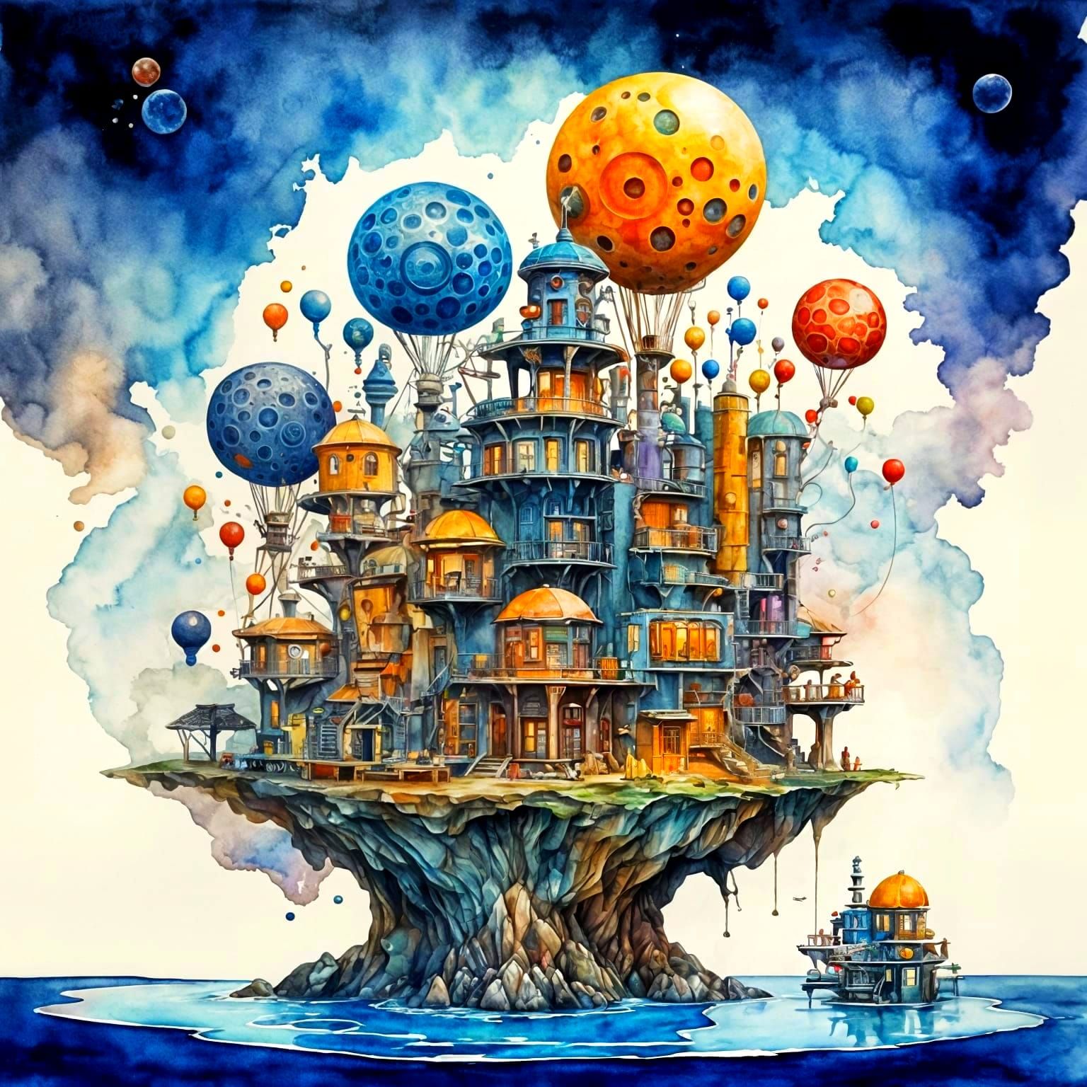 Vibrant Retro Blockbuster Scene in Whimsical Watercolor