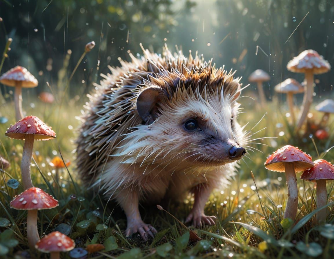 Hedgehog in Meadow: Neo-Impressionist Oil Painting