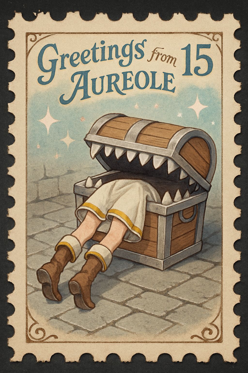 Frieren Stuck in Mimic Chest Postage Stamp