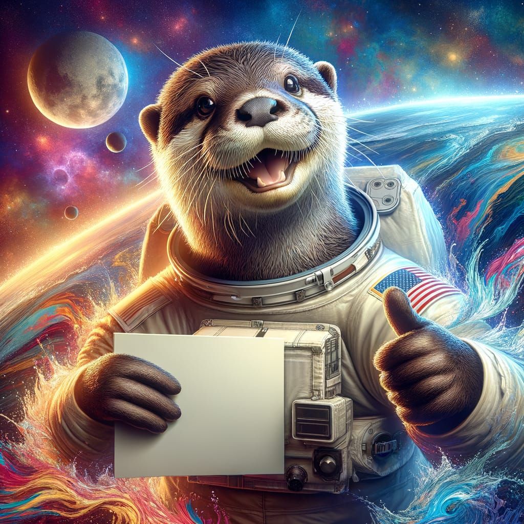 Inspirational Otter in Space Suit, Radiating Joy