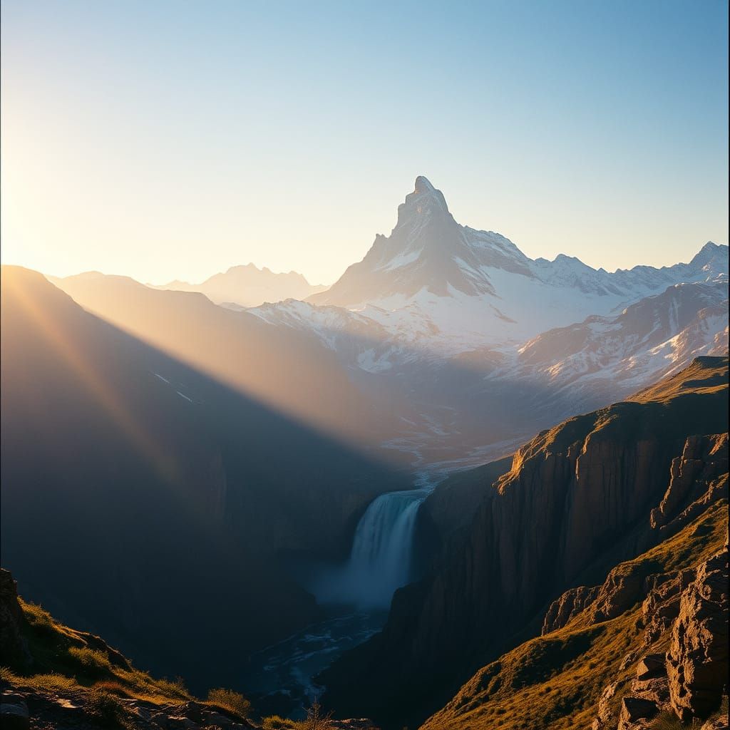 Sweeping Landscape of Majestic Mountains and Shimmering Wate...