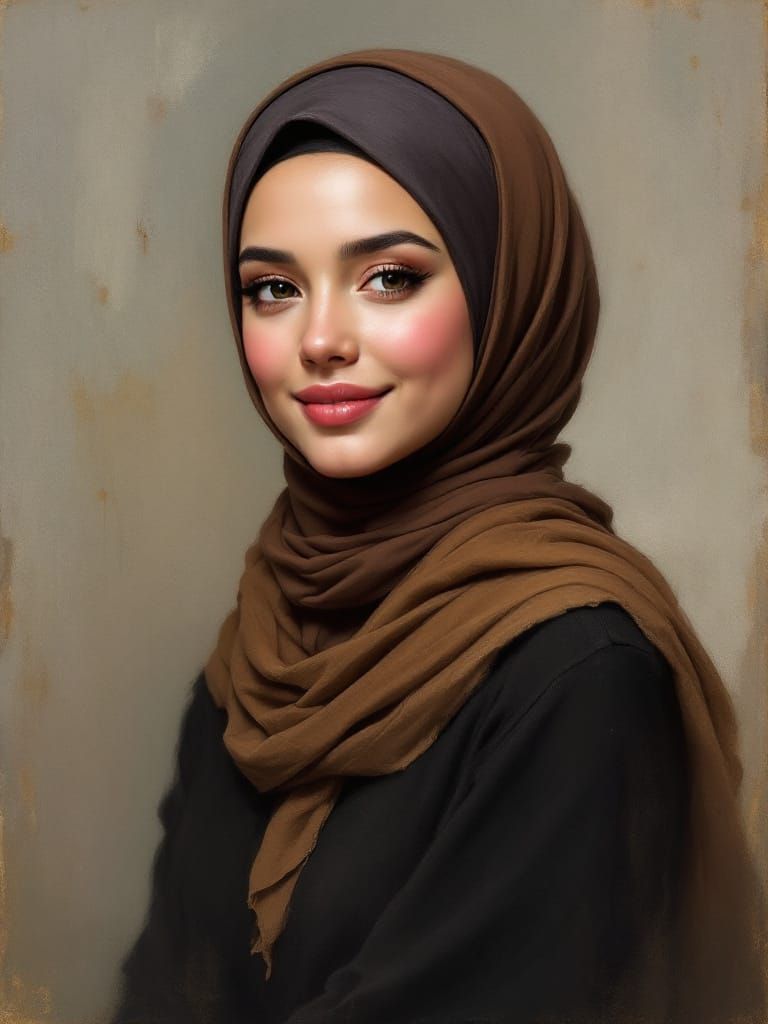 Elegant Hijabi Woman Portrait in Oil Painting Style