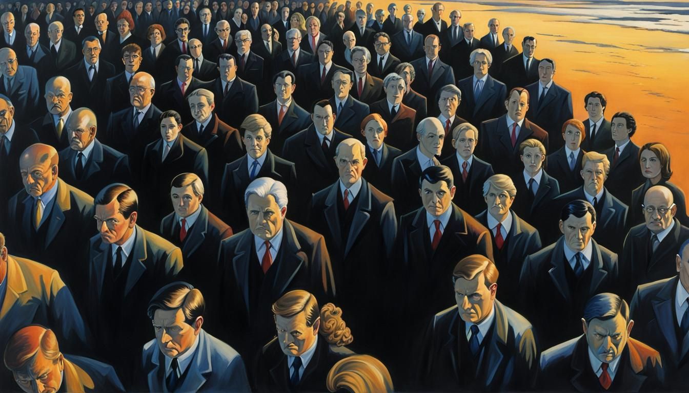 People Casting Shadows at Sunset: Gouache Painting