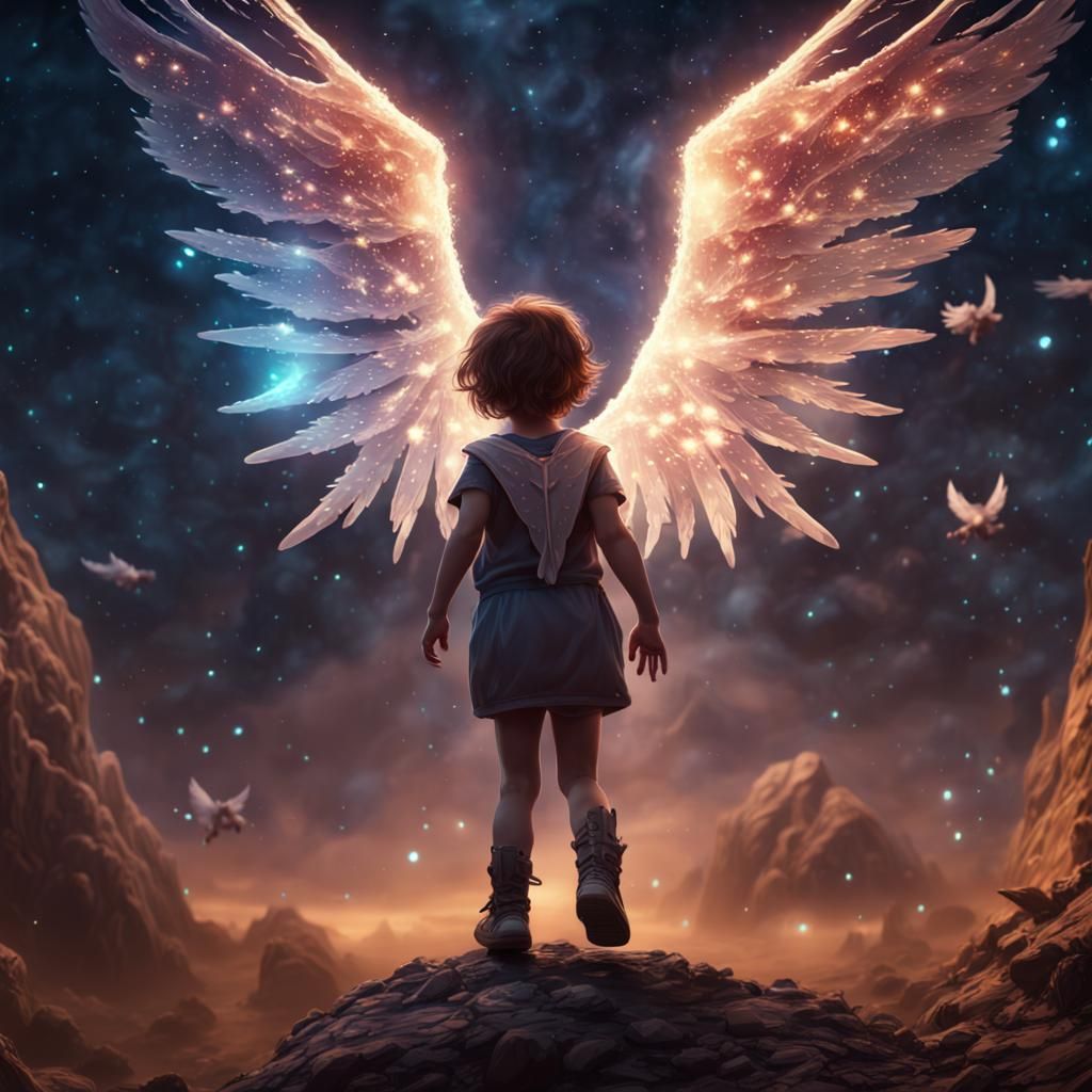 Angelic Children Ascending to Stars, Detailed Matte Painting