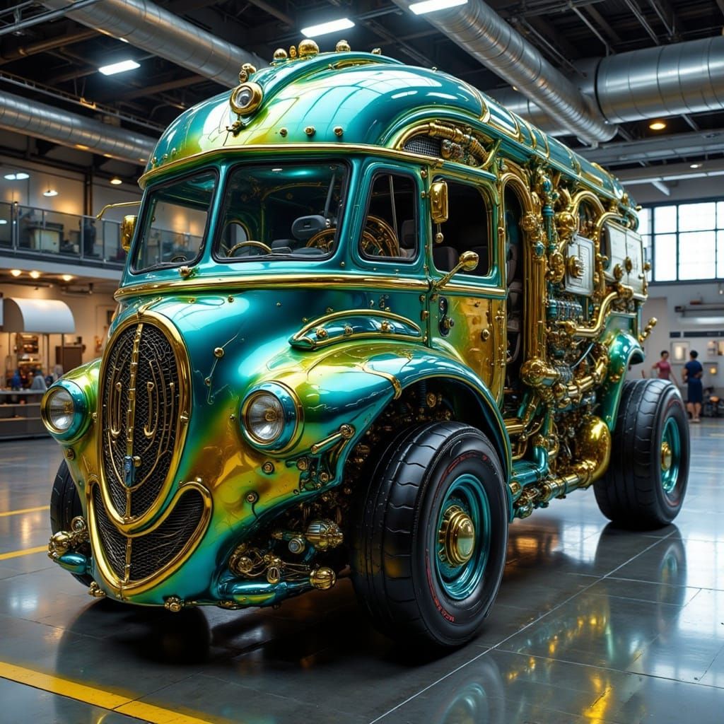 Futuristic Custom Bus with Spectral Gradient Paint