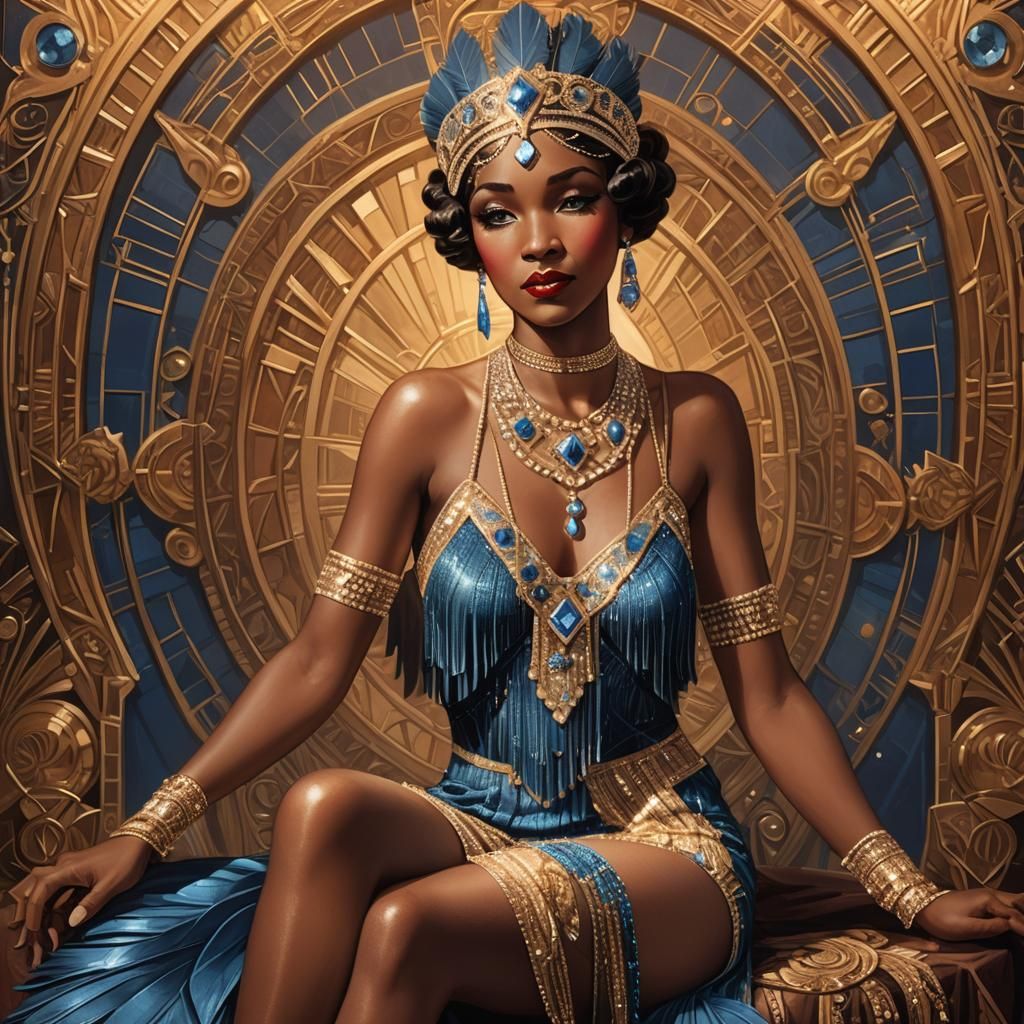 Art Deco Burlesque Woman on Stage in Golden Light