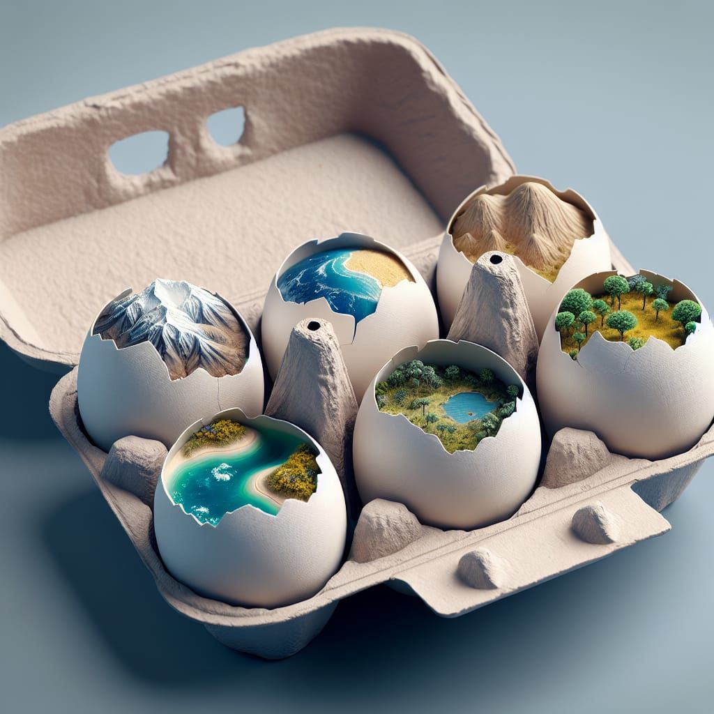 Miniature Worlds Inside Cracked Chicken Eggs
