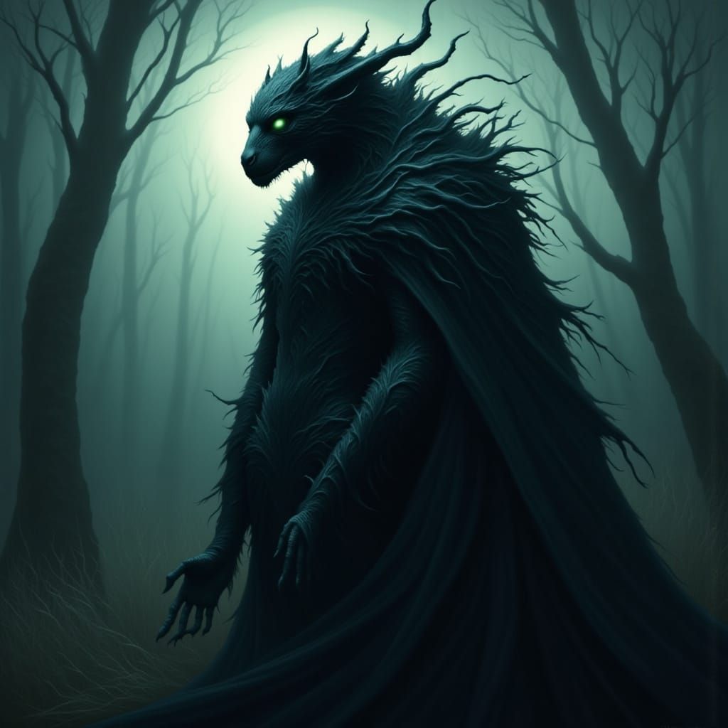 Mystical Shadow Creature in Gothic Landscape