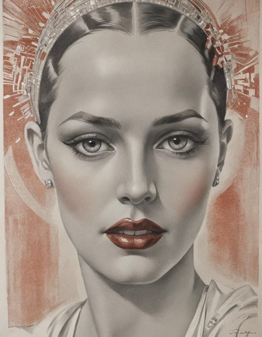 1920s Flapper Portrait in Art Deco Style