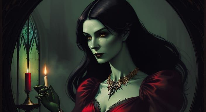 Gothic Fantasy Portrait of Ethereal Women in Moody Chamber