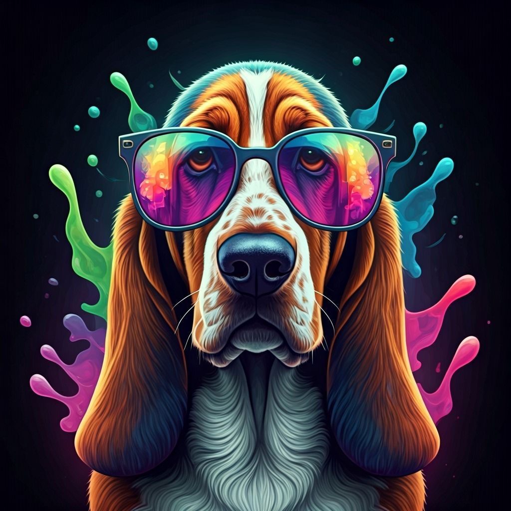Surreal Basset Hound in Bubble Drip Pop Art Style