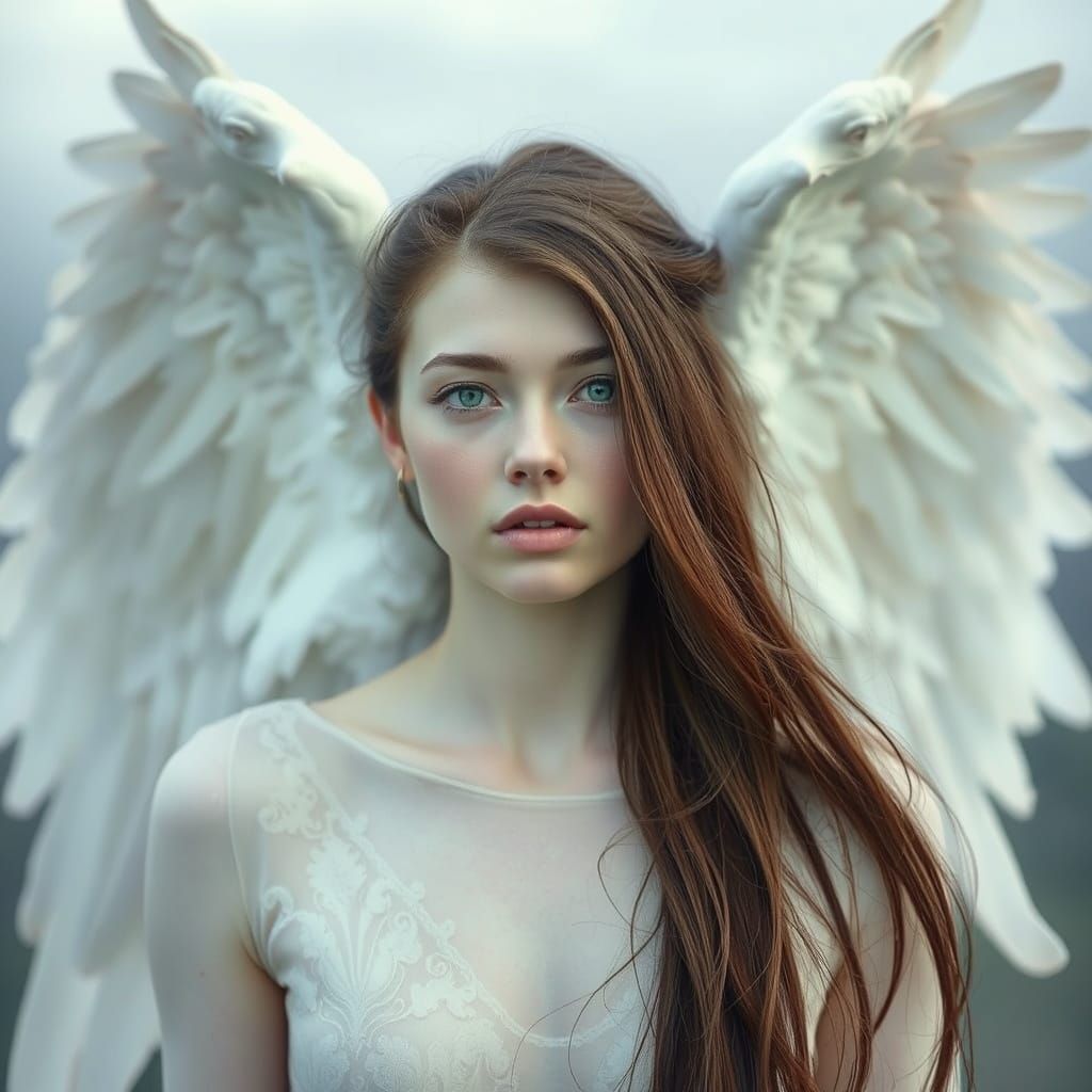 Hyperrealistic Angel Portrait in Stormy Ocean