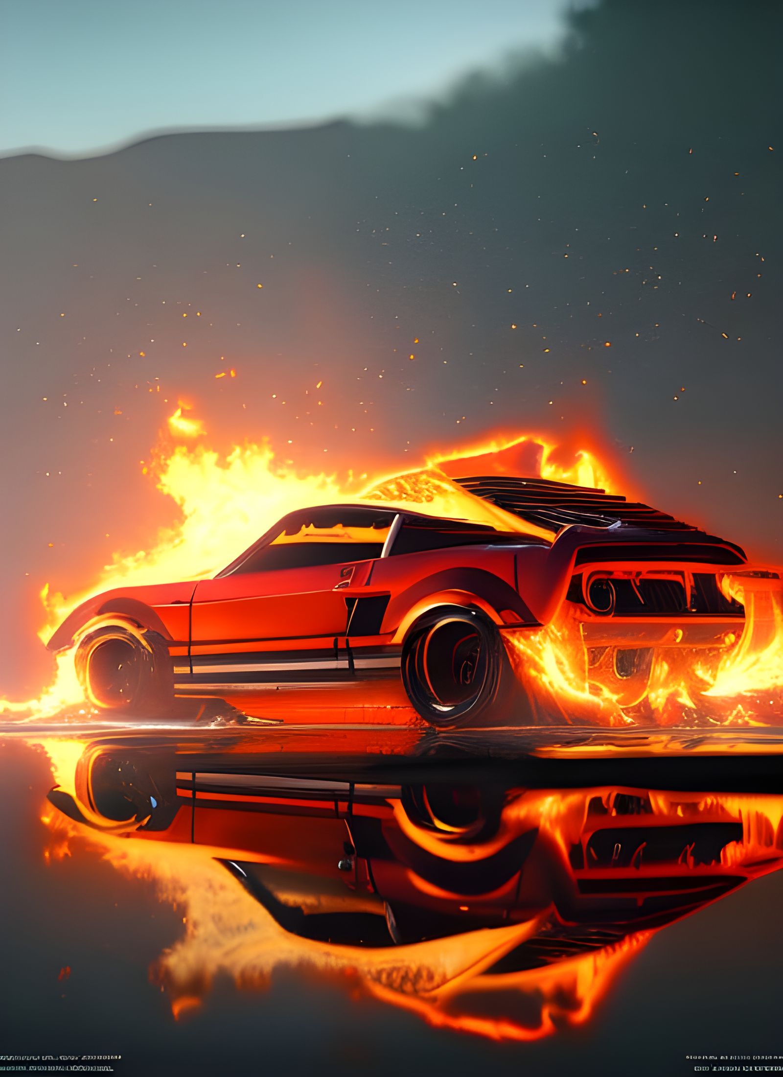 1970 Matte Red Shelby Mustang in Glass Water