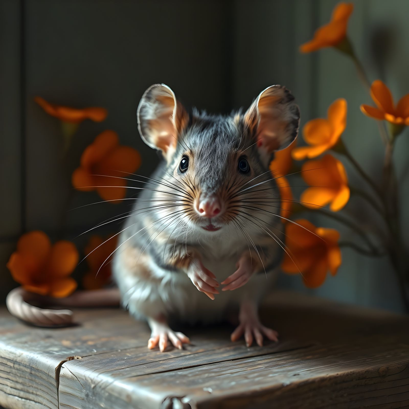 Realistic Portrait of a Mouse in a Cozy Green Room