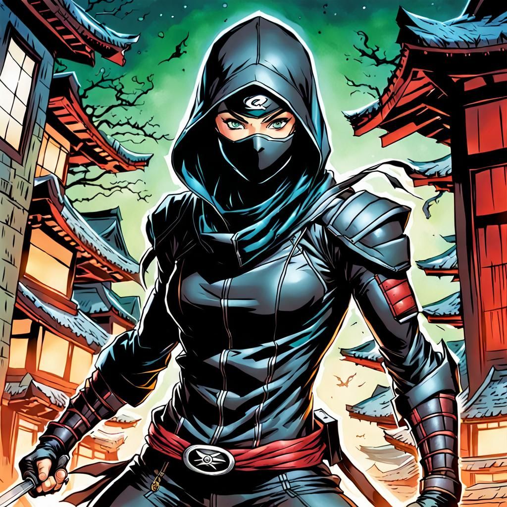 Hooded Ninja Girl in Comic Book Style