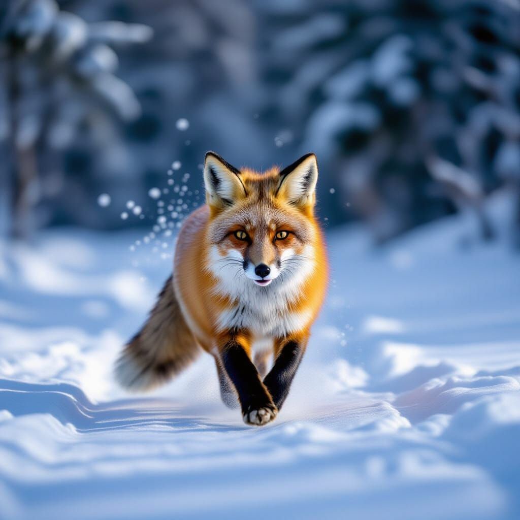 Fox Running Through Snow - Cinematic Film Still