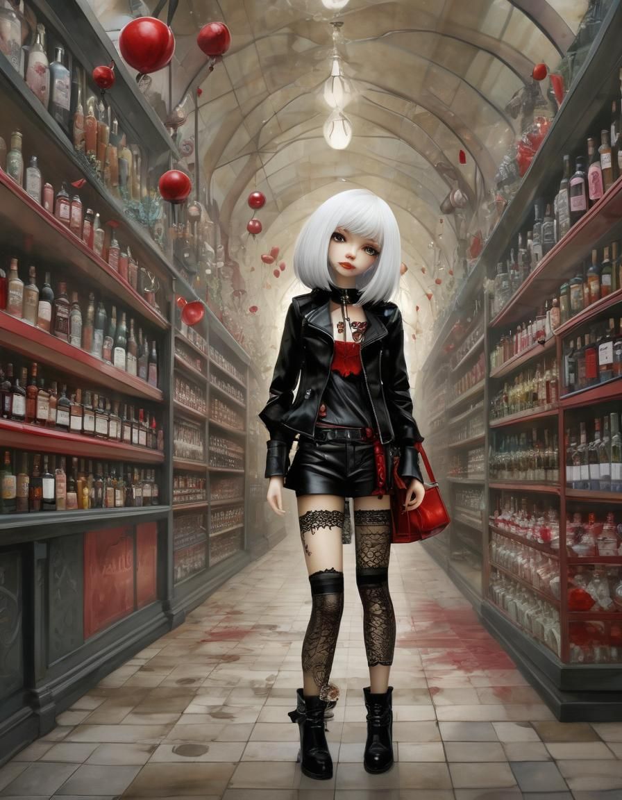 Futuristic Mall Scene: Surreal Hyperdetailed Alcohol Ink Art