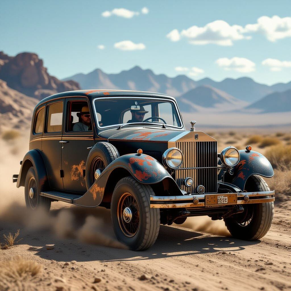 Rusty Hotrod Rolls-Royce Speeds Down Dusty Road