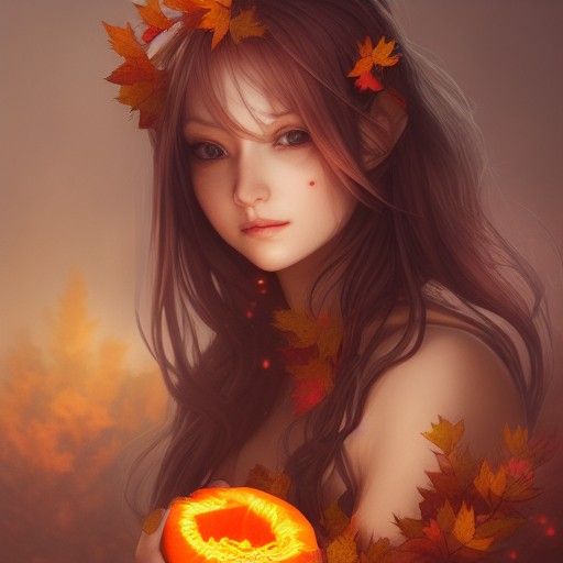 Autumn Goddess Portrait in Digital Illustration Style