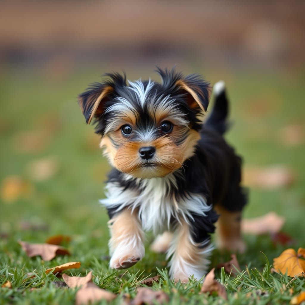 Lilliputian Yorkshire Terrier Puppy Running Away