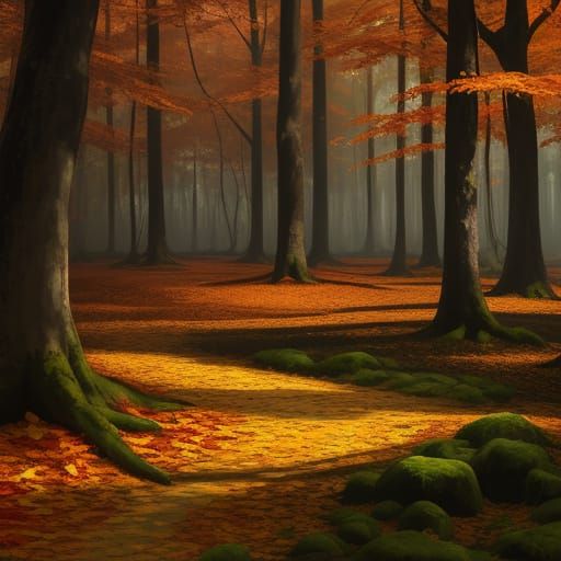 Tranquil Autumn Forest Oil Painting