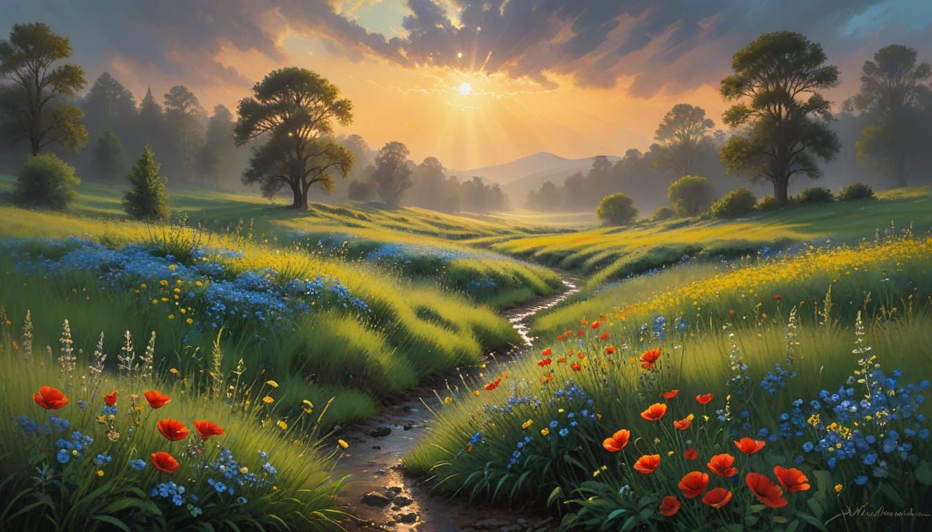 Vibrant Spring Landscape in the Style of Monet