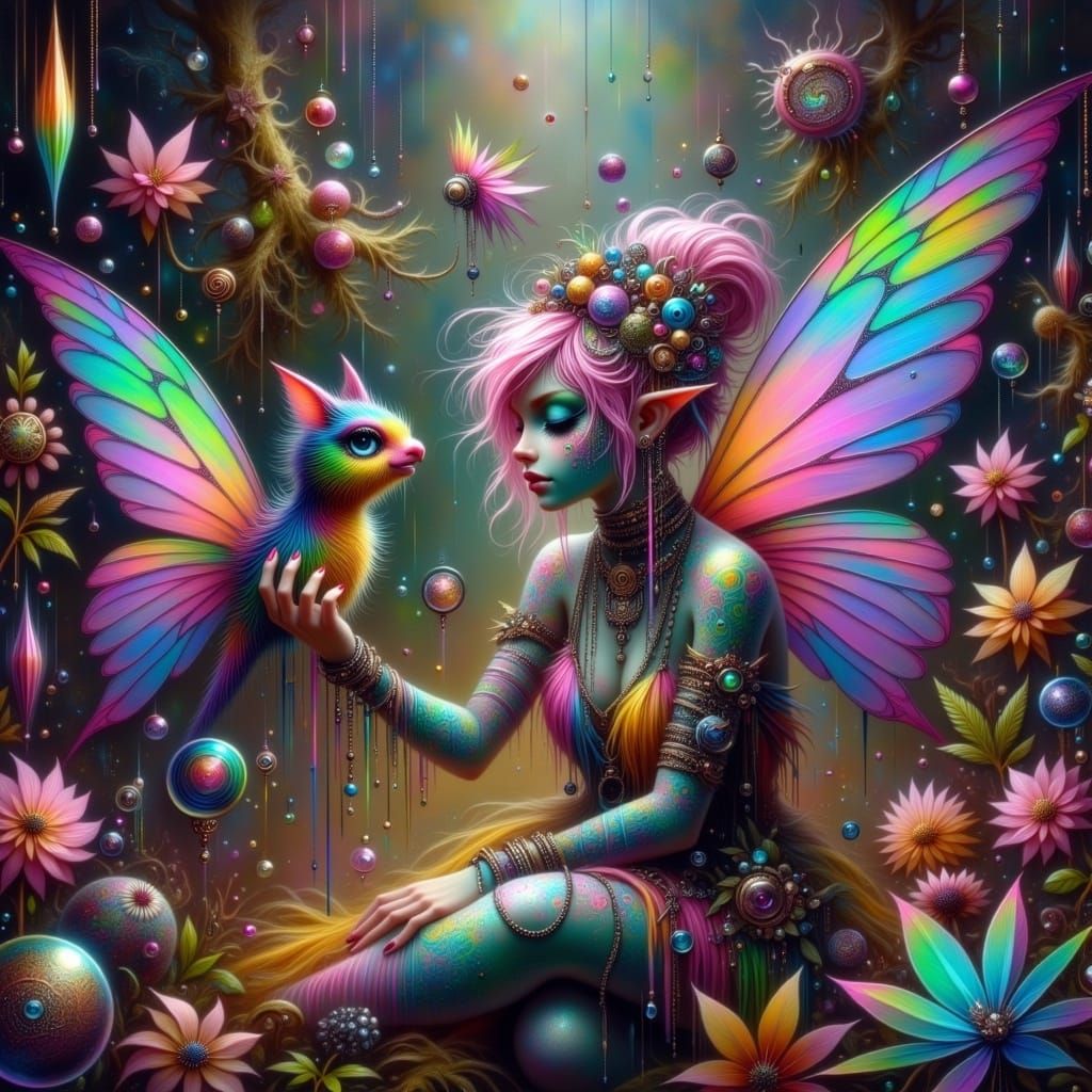 Otherworldly Fairy Punk Creatures in Vibrant, Ethereal Biome