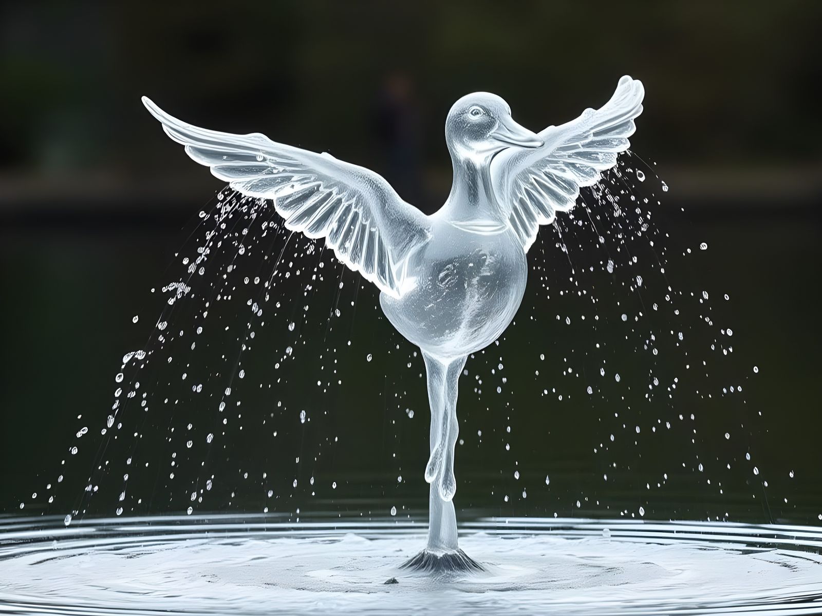 Ethereal Flying Duck Sculpture in Water