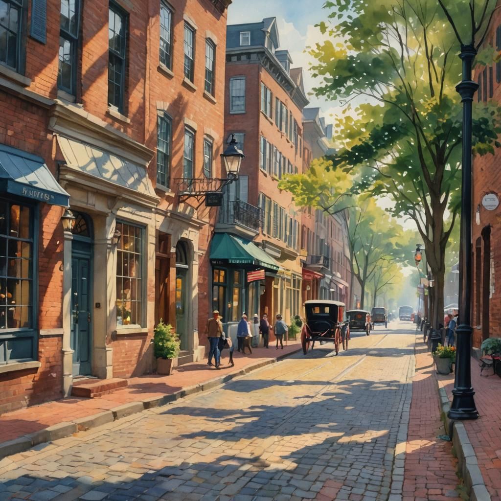 Old Town Alexandria Watercolor Painting in Impressionist Sty...
