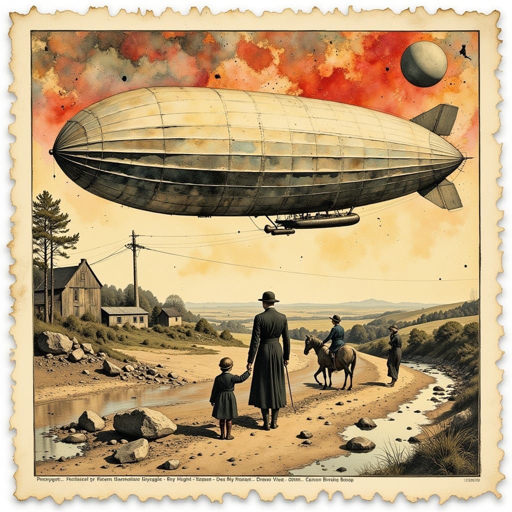 Antique Zeppelin Stamp in Art Nouveau Style