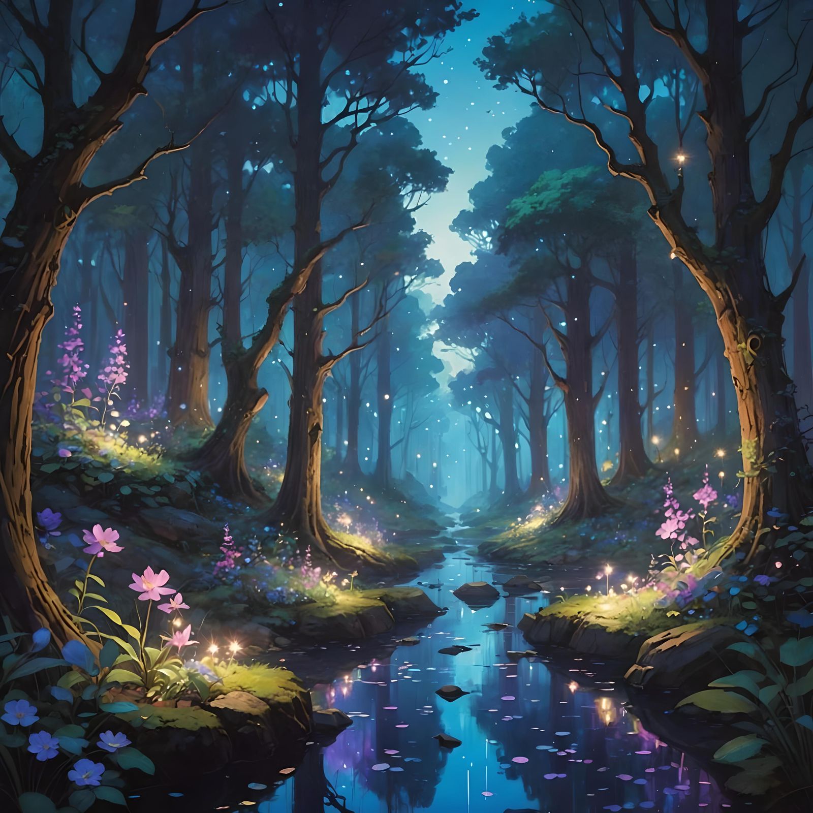 Enchanted Bioluminescent Forest at Twilight