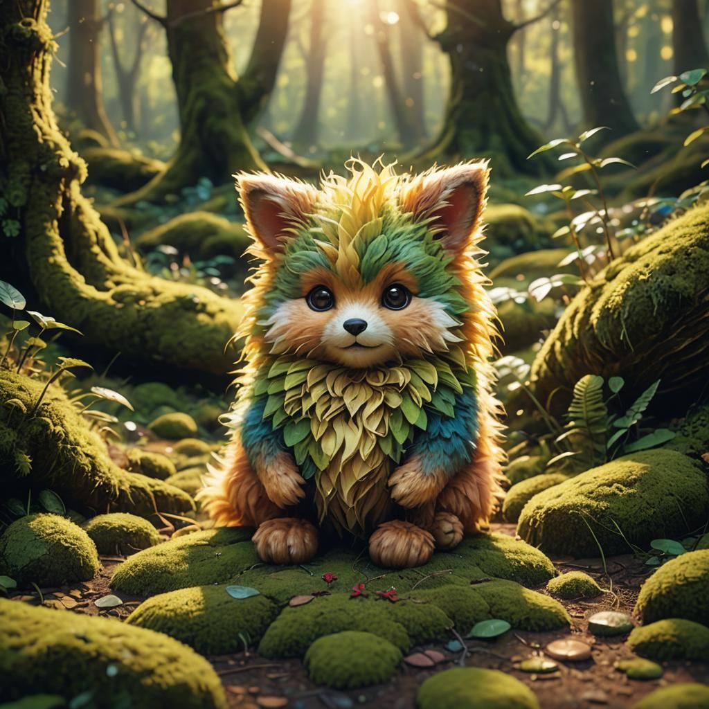 Cute Toy on Forest Floor, Digital Art