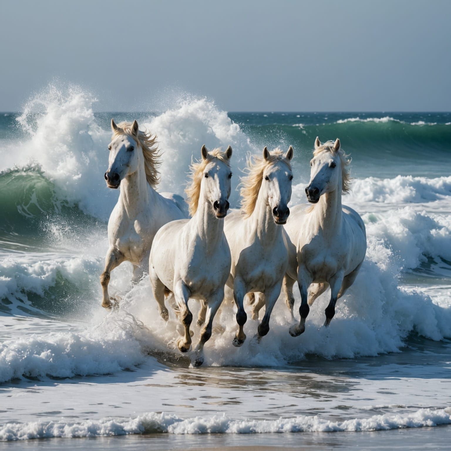 White Horses Galloping Through Foamy Surf