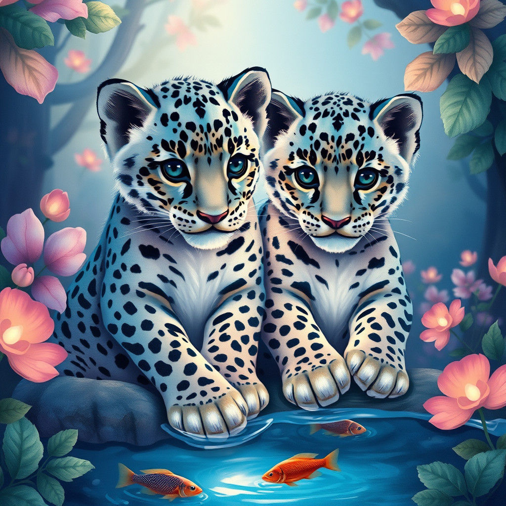 Clouded Leopard Cubs in a Magical Bioluminescent World