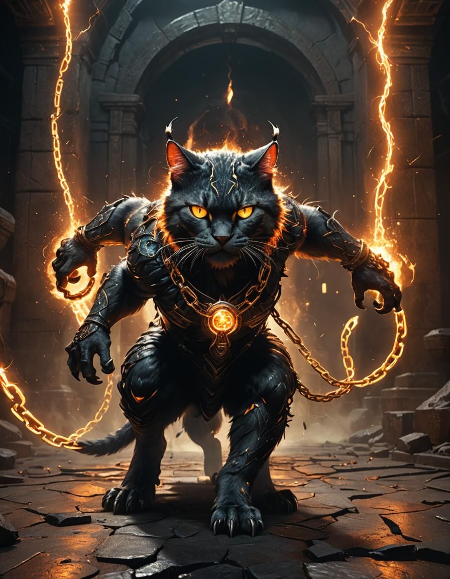 Ancient Cat Commands Legion in Dark Fantasy Art