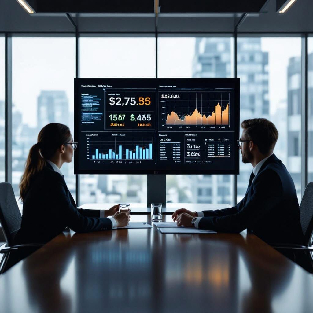 Business Team Reviews Financial Data on Shared Screen