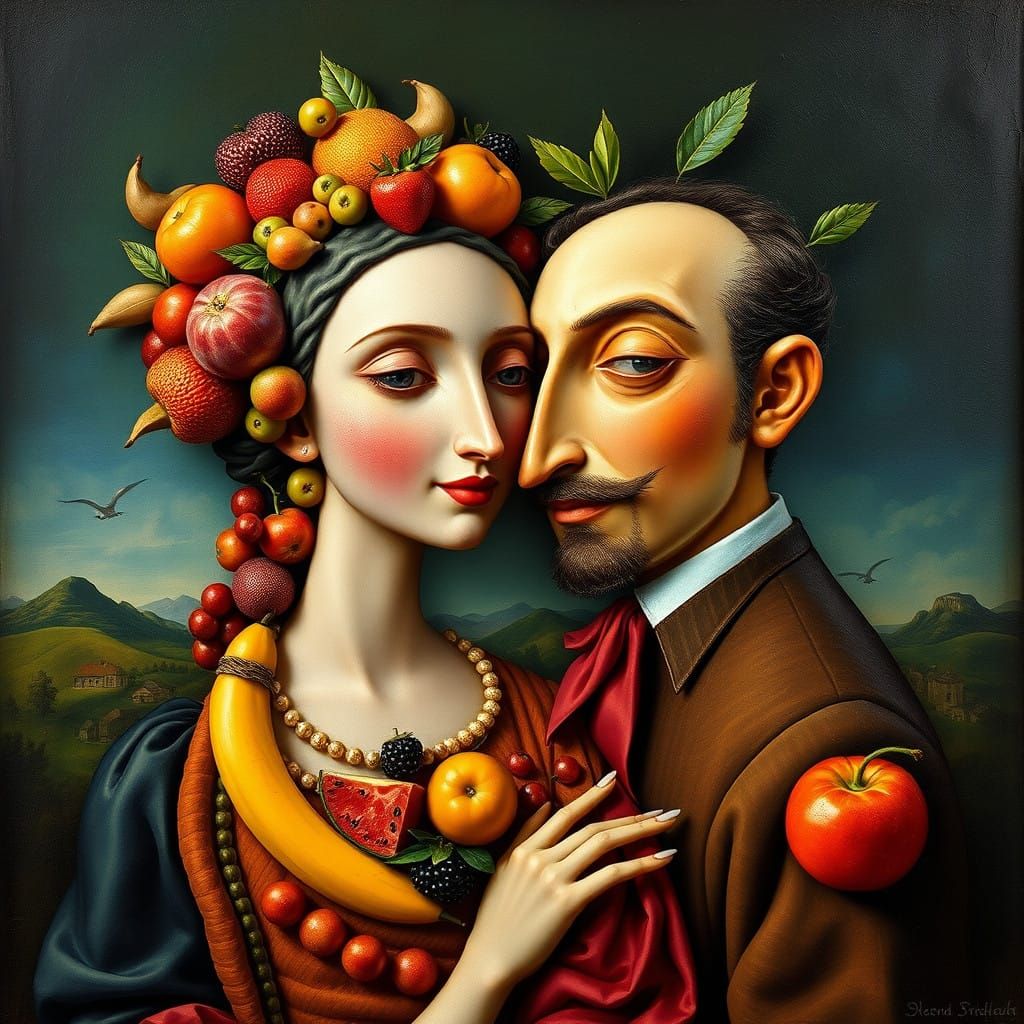 Fruitful Harmony in Vibrant Surrealist Scene