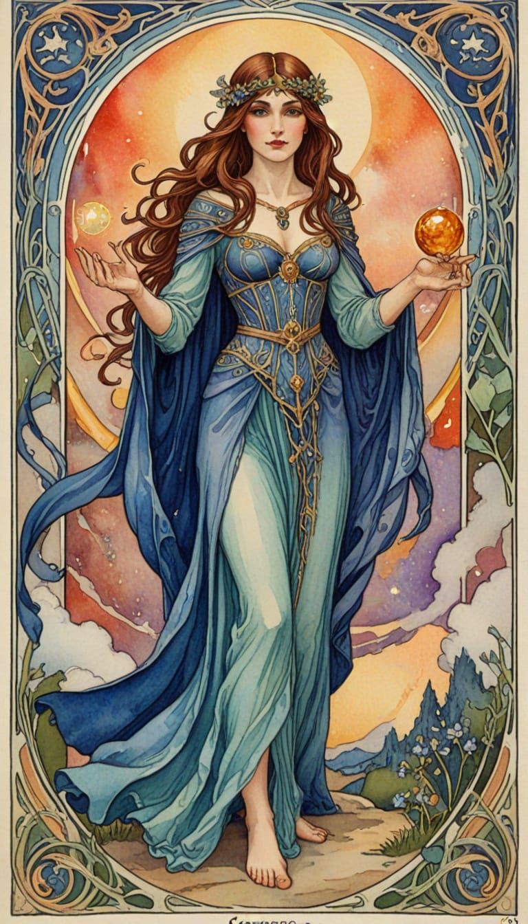Art Nouveau Watercolour Tarot Card