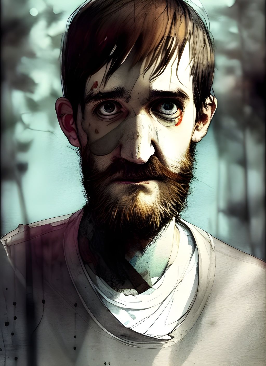 Digital Portrait of Bearded Man in Watercolor Style