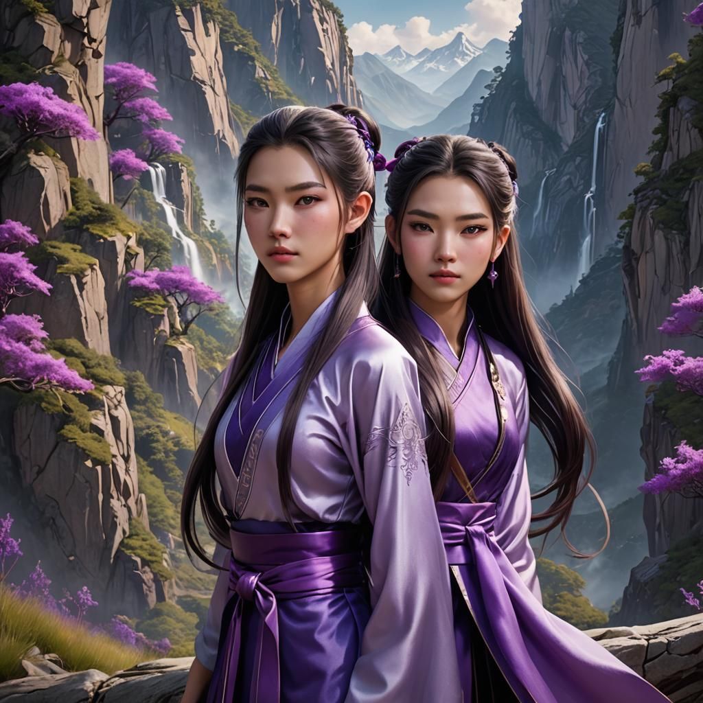 Xianxia Boy with Purple Eyes in Mountains