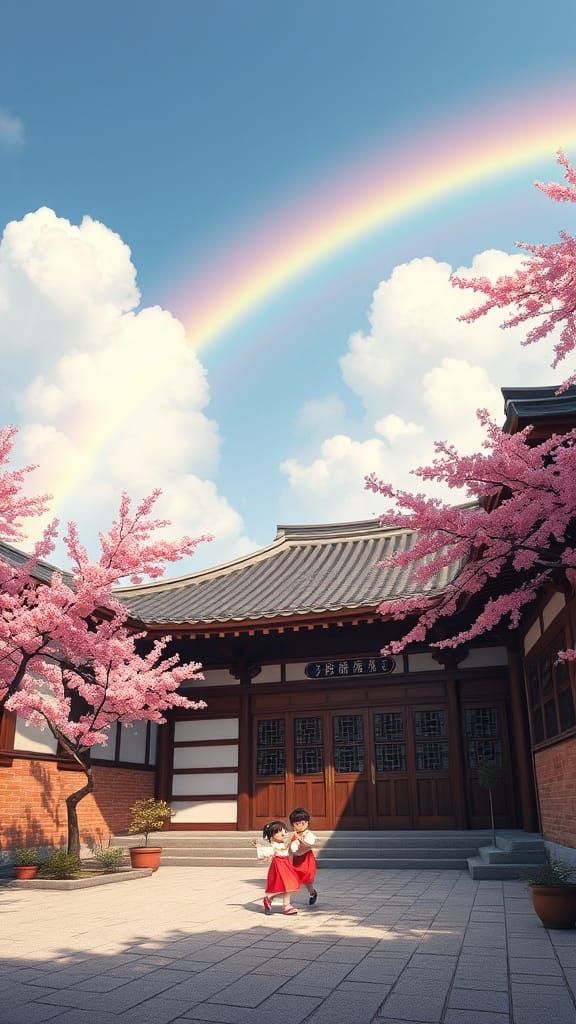 Traditional Korean Hanok with Cherry Blossoms in Vibrant 3D ...