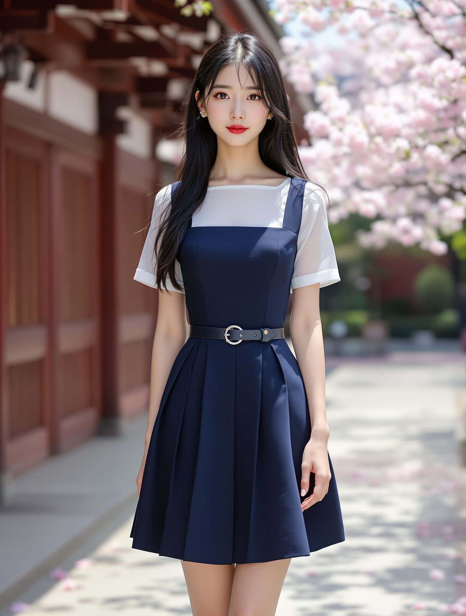 Kaori in Shrine Courtyard Amidst Cherry Blossoms